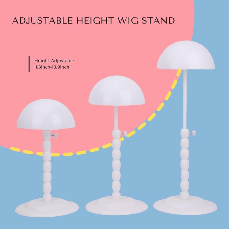 lightmay Wig Stand - Plastic Wig Stand 2 Packs Portable Foldable Wig Hat with Velvet Cover Holder Height Adjustable (12-18.8 Inches) Easy to Install Support Wig Display Stand (white) - Image 3